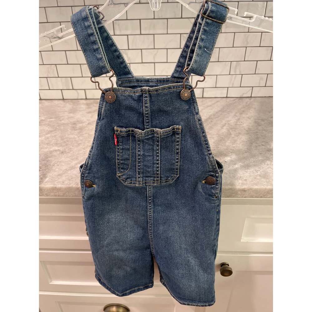 Levi Shortalls Kids Size 5 Blue Denim Bib Overalls Medium Wash Adjustable Straps